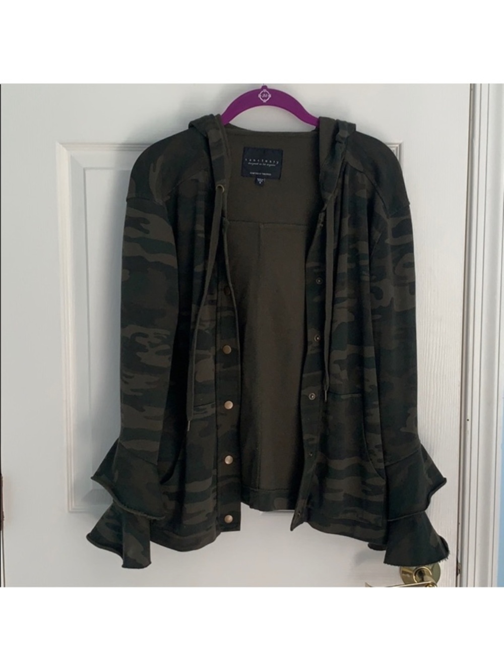 Sanctuary Olive Green Camo Snap-Front Hoodie